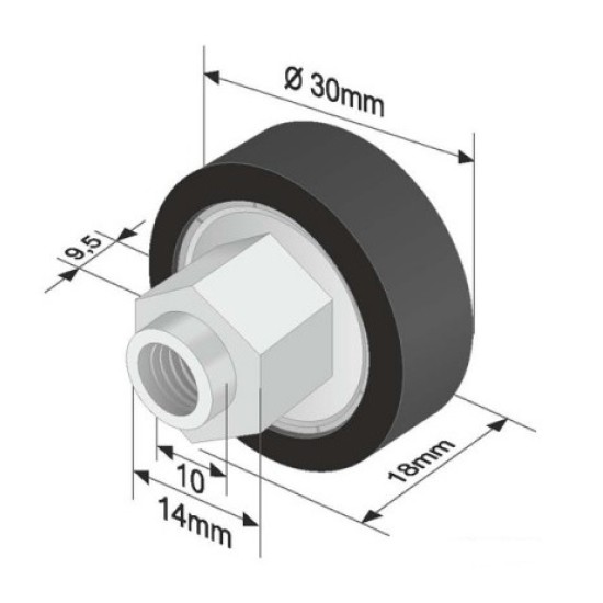 Ролка за брезентова щора 30x9.5 mm