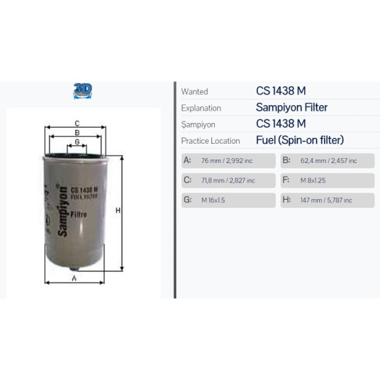 Горивен филтър Sampiyon CS 1438 M